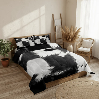 Western Cowhide Print Comforter and Pillowcase Set in Dark Gray with Twin, Full, Queen or King Sizes