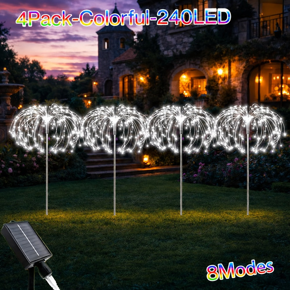 Solar Firework Garden Lights Outdoor 12 Pack 750 LED - 8 Modes Waterproof Starburst Stake Lights for Yard, Pathway, Balcony, Christmas & Holiday Decor, Multicolor or White (4-Pack / 12-Pack)