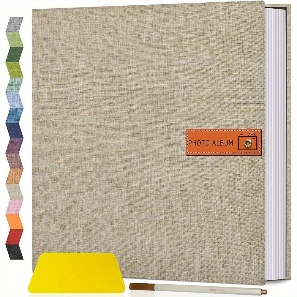 Self-Adhesive Linen Photo Album with 40- or 60-Page Options, Two Cover Sizes, Metal Pen and 12 Colors