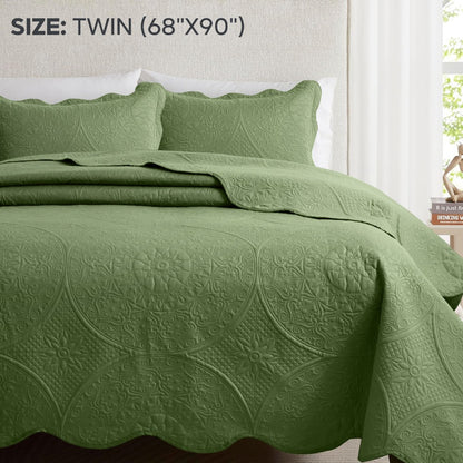 Quilted Bedspread Set 3 Piece – Soft Floral Coverlet with Pillow Shams, Lightweight Breathable Quilt for Bedroom & Guest Room, All Season Bed Cover