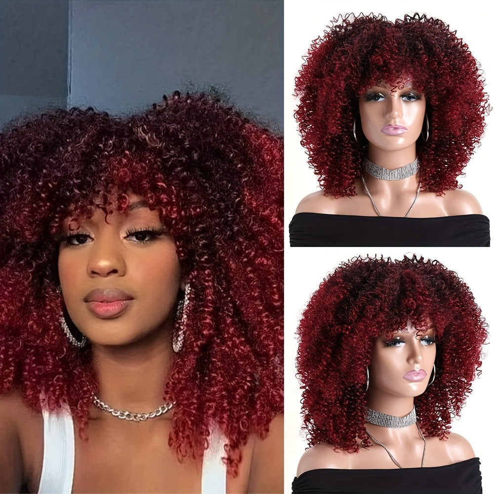 Synthetic Wig 16-Inch Kinky Curly Afro with Elastic Net Cap in 18 Color Options for Cosplay Looks