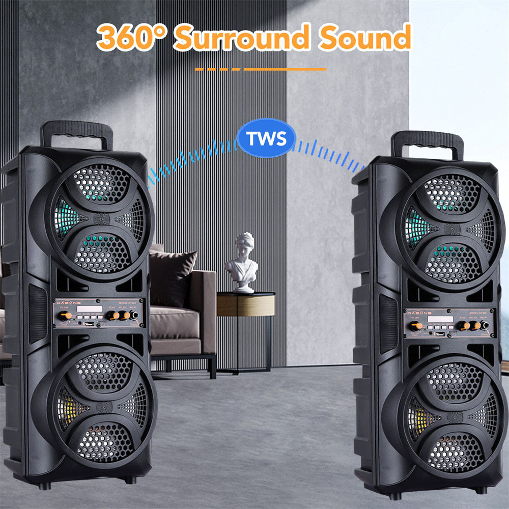 Bluetooth Speaker DAFENG Dual 6.5-Inch Karaoke Trolley with Wired Microphone, LED Lights, USB, TF and AUX