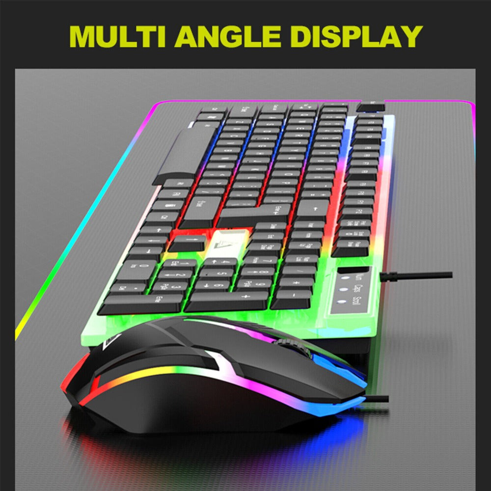 GT100 Full-Size Wired Keyboard and Mouse Set with 104-Key Layout and Black or White Color Options