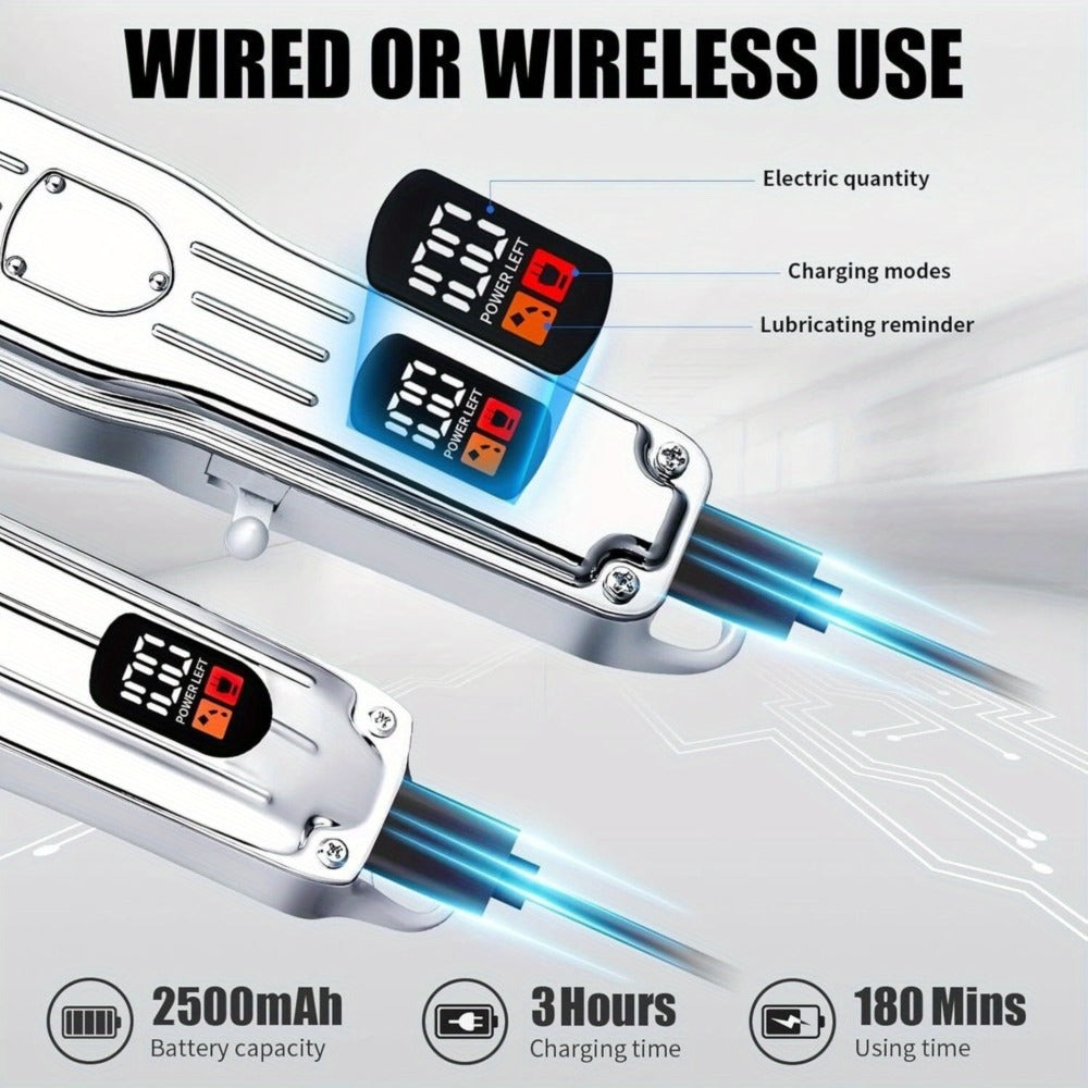 Hair Clipper Cordless Metal-Body Set with LCD Battery Display and Single or Two-Piece Color Options