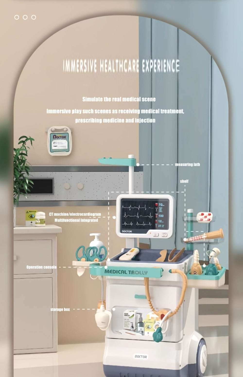 25-Piece Pretend Doctor Cart Play Set with Fold-Open Case, Display Panel and Toy Examination Accessories