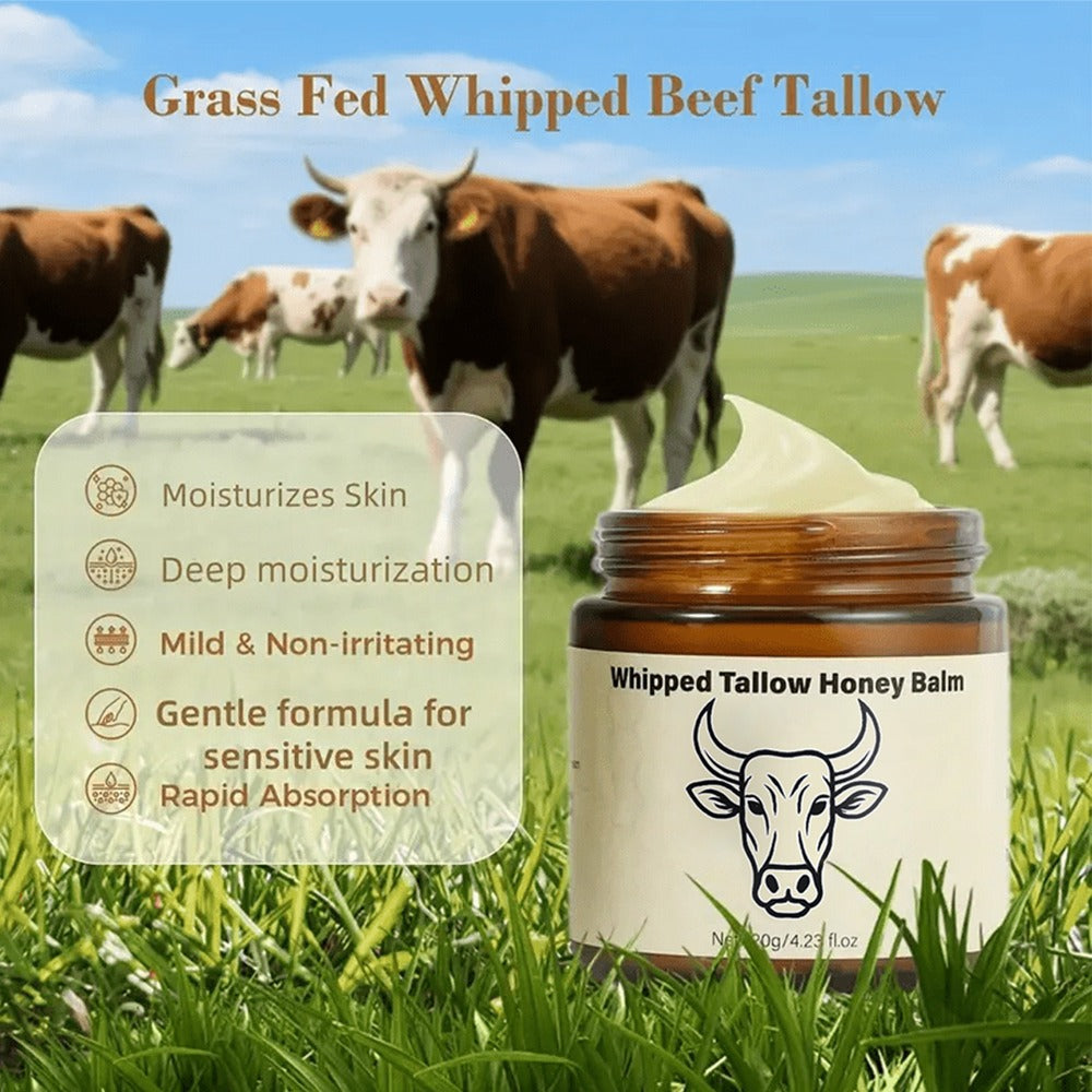 Body Cream 2-Pack Whipped Tallow Honey Balm in 120g Jars for Face, Hands and Everyday Body Care