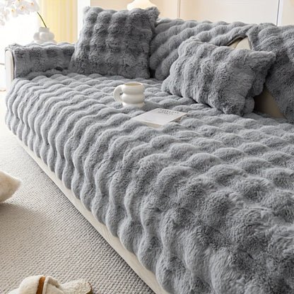 Sofa Cover Thick Faux Rabbit Plush Panels with Anti-Slip Feature for Seat, Armrest, Backrest or Pillowcase