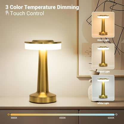Rechargeable Touch Table Lamp – 3 Color Dimmable Portable Bedside Nightstand Lamp with Battery, Small Wireless Desk Light for Bedroom, Living Room & Travel