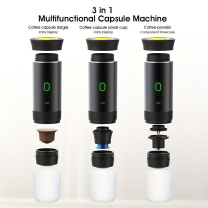 Portable Capsule Coffee Machine USB Rechargeable One-Touch Brewing Compact Automatic Espresso Maker for Travel Office Dorm Room Under 1L Stylish Transparent Design for Coffee Lovers Black White