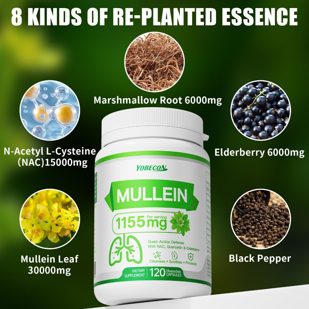 Mullein Lung Cleanse Capsules with NAC 45000mg – Mucus Removal, Dry Cough Relief & Respiratory Support Supplement for Women & Men, Seasonal & Year-Round Immune Health