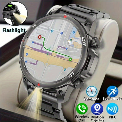 GPS NFC Smartwatch for Men – AI Voice Calling, 360×360 HD Screen, Built-in Compass, Motion Trajectory, Heart Rate Sleep Fitness Tracker – Outdoor Sports Watch Black Silver Steel