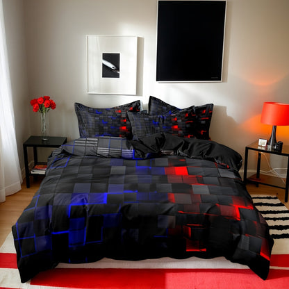 3-Piece Duvet Cover Set with Dimensional Geometric Cube Print, Zipper Closure and Five Color Options