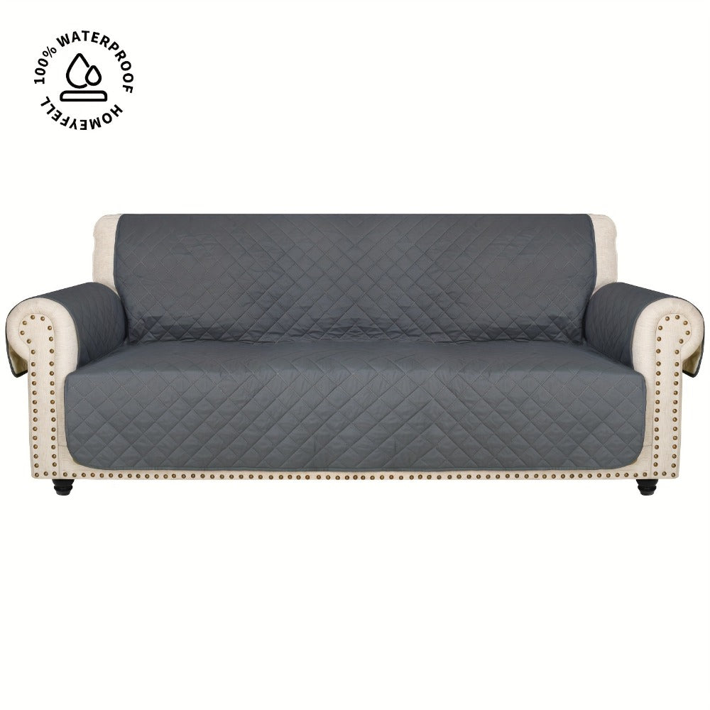 Sofa Cover Waterproof Quilted Microfiber Three-Seat Panel Set with Two Foam Tubes, Straps and Side Pocket