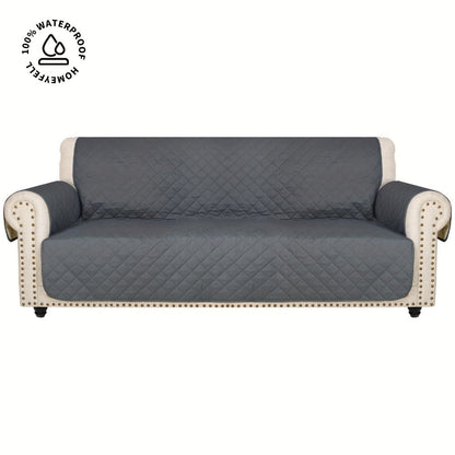 Sofa Cover Waterproof Quilted Microfiber Three-Seat Panel Set with Two Foam Tubes, Straps and Side Pocket