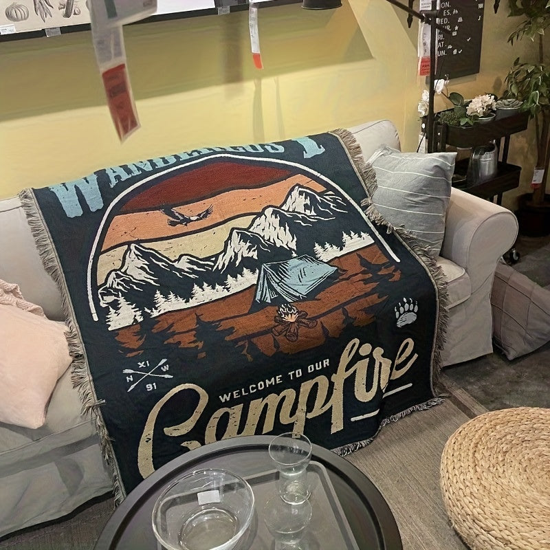 Campfire Graphic Outdoor Blanket in Five Protected Sizes from 35.43-Inch Square to 90.55 x 70.87 Inches