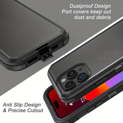 Rugged iPhone 15 Shockproof Case with Belt Clip Holster TPU PC Dual Layer Drop Protection Military Grade Cover for iPhone 15 Pro Max 15 Plus 15 Pro 15 – Heavy Duty Armor for Men Outdoor Work