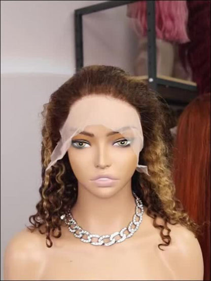 Lace Front Wig LUCK HAIR 10-Inch 4/27 Highlight Water-Wave Human Hair Bob with 13x4 HD Lace and 180% Density