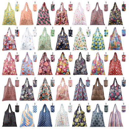 Foldable Reusable Shopping Bag Set with Assorted Printed Designs in 18- or 36-Piece Pack Options
