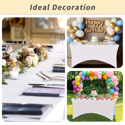 10pcs Spandex Tablecloth 6ft Rectangle Fitted Table Cover Stretch Wrinkle-Free for Wedding Reception Vendor Booth Catering Indoor Outdoor, 72Lx30Wx30H Inch, White/Black