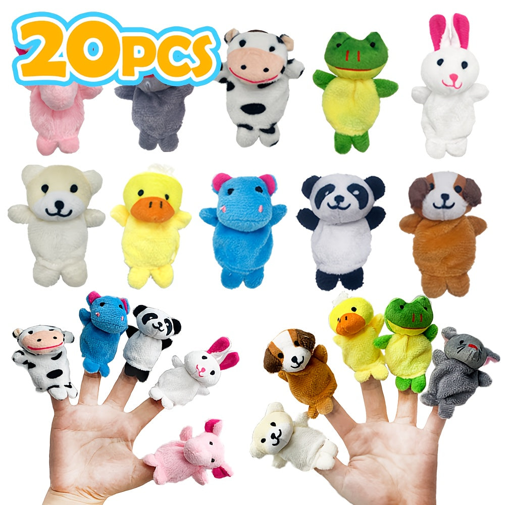 Twenty-Piece Plush Animal Finger Puppet Set with Bear, Rabbit, Panda and Assorted Character Designs