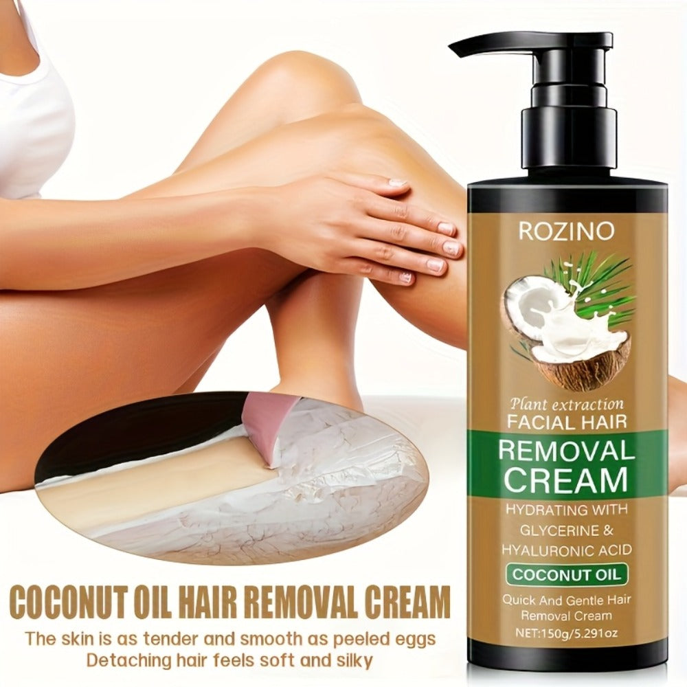 Hair Removal Cream ROZINO 150g Coconut Oil Pump Bottle with Carton for External Body Grooming