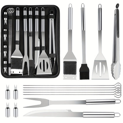 BBQ Grill Tool Kit with 24-Piece Cased Set or 15-Piece Utensil Set for Camping and Backyard Cooking