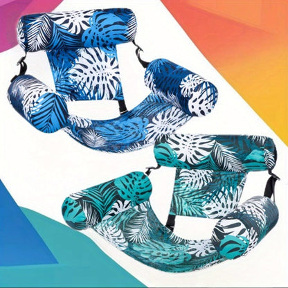 Leaf-Print Inflatable Pool Float Chair with Mesh Sling Seat in Blue, Blue-Green or Red-Cyan Checkout Options