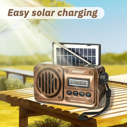 Retro FM Radio Speaker with Solar Panel, Bluetooth, USB and TF Card Playback in Black or Brown
