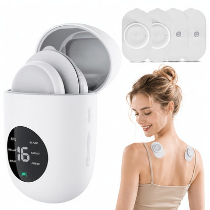 Cordless Rechargeable TENS and EMS Stimulator Set with Two Round Pads, Six Modes and Charging Case