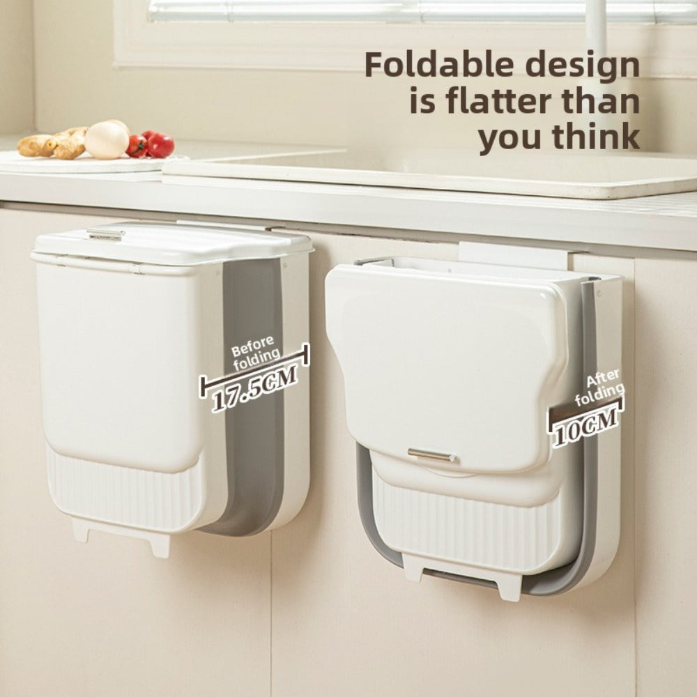 Collapsible 1.85-Gallon Trash Can with Lid for Wall Mount, Cabinet Door Hanging or Floor Placement