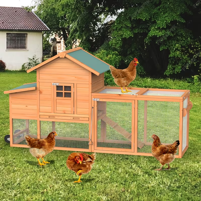 Chicken Coop on Wheels with Nesting Box & Removable Tray | Portable Wooden Hen House for 3-4 Hens with Expandable Run, Wood or Sunshine Board Roof