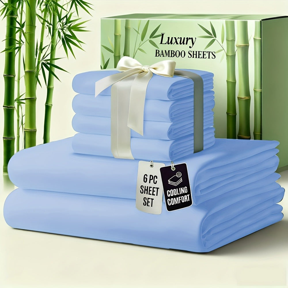 Bed Sheet Set 6-Piece Bamboo-Viscose Microfiber Blend with Twill Weave and 40–44 cm Pocket