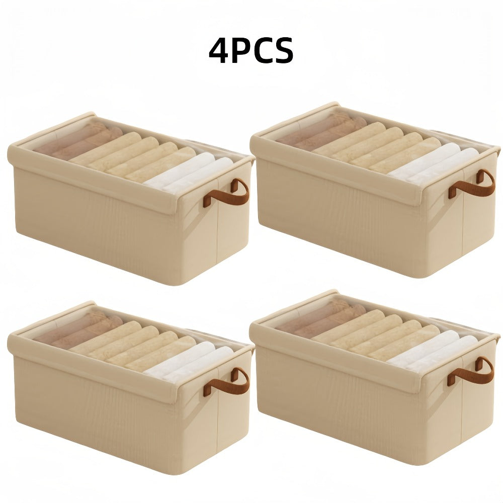 Foldable Fabric Storage Bins with Clear Top Lids and Handles in Four- or Six-Piece Color Sets