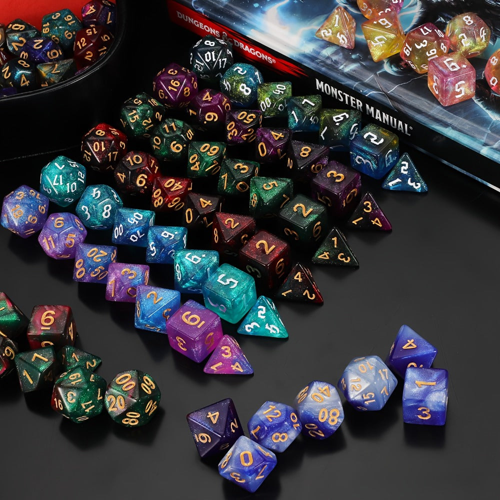 standard tabletop Polyhedral Dice Set 84pcs – Starry Night Glitter Dice with Pouch & Tray for standard tabletop RPG standard tabletop