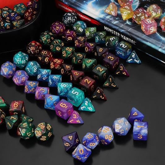 DnD Polyhedral Dice Set 84pcs – Starry Night Glitter Dice with Pouch & Tray for D&D RPG MTG Tabletop Games, Complete 12-Color Collection, Gift for Gamers