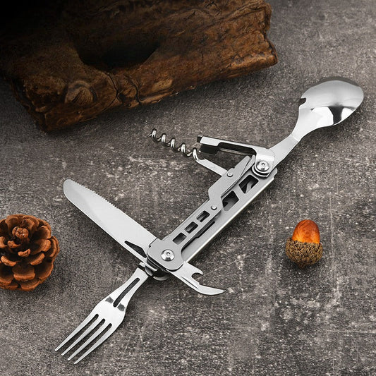Portable Travel Cutlery Set – Removable Spoon, Fork & Knife with Bottle Opener – Compact Stainless Steel Utensils for Camping, Hiking, Picnic & Everyday Carry, Silver