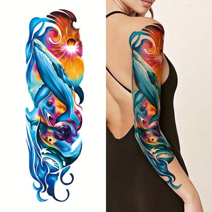 Temporary Tattoos, 46-Sheet Colorful Floral, Geometric, Portrait and Ink-Painting Style Body Art Set