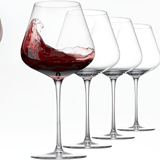 Hand Blown Red Wine Glasses Set of 4 – 23 Oz Crystal Burgundy Wine Glass with Long Stem – Unique Handcrafted Glassware Gift for Wedding, Anniversary, Christmas, Housewarming – Clear Stemmed Glass