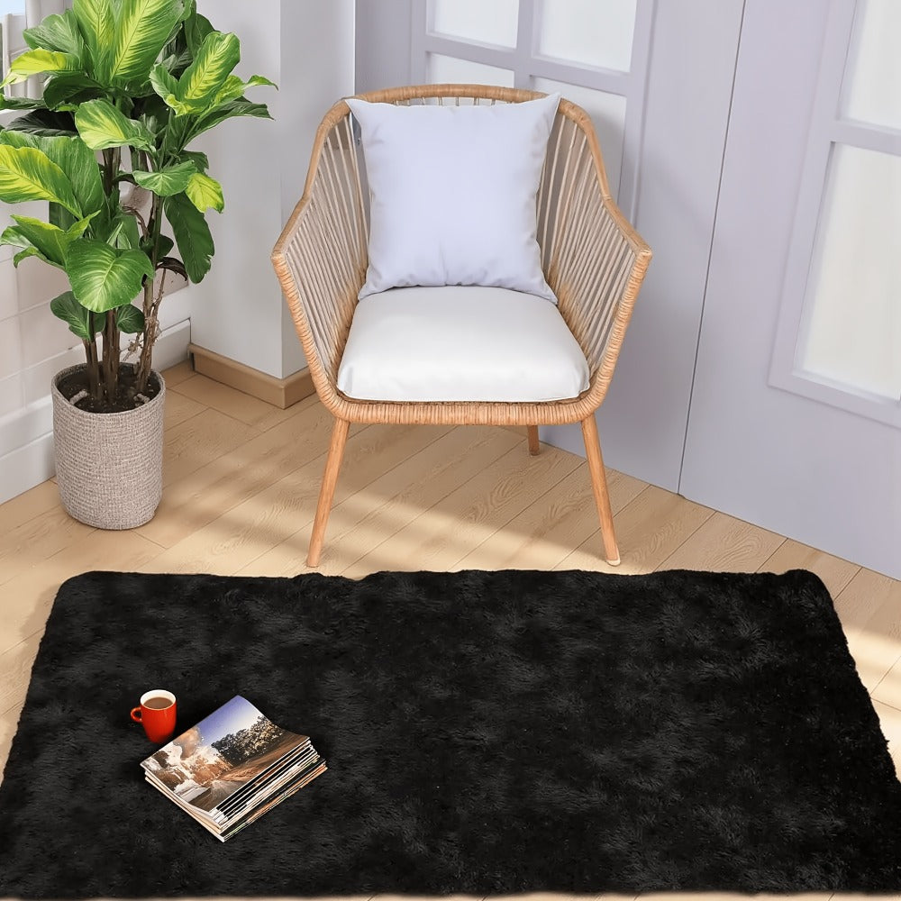 Plush Shag Area Rug in Solid or Tie-Dye Colors with Four Rectangular Size Options for Living Spaces