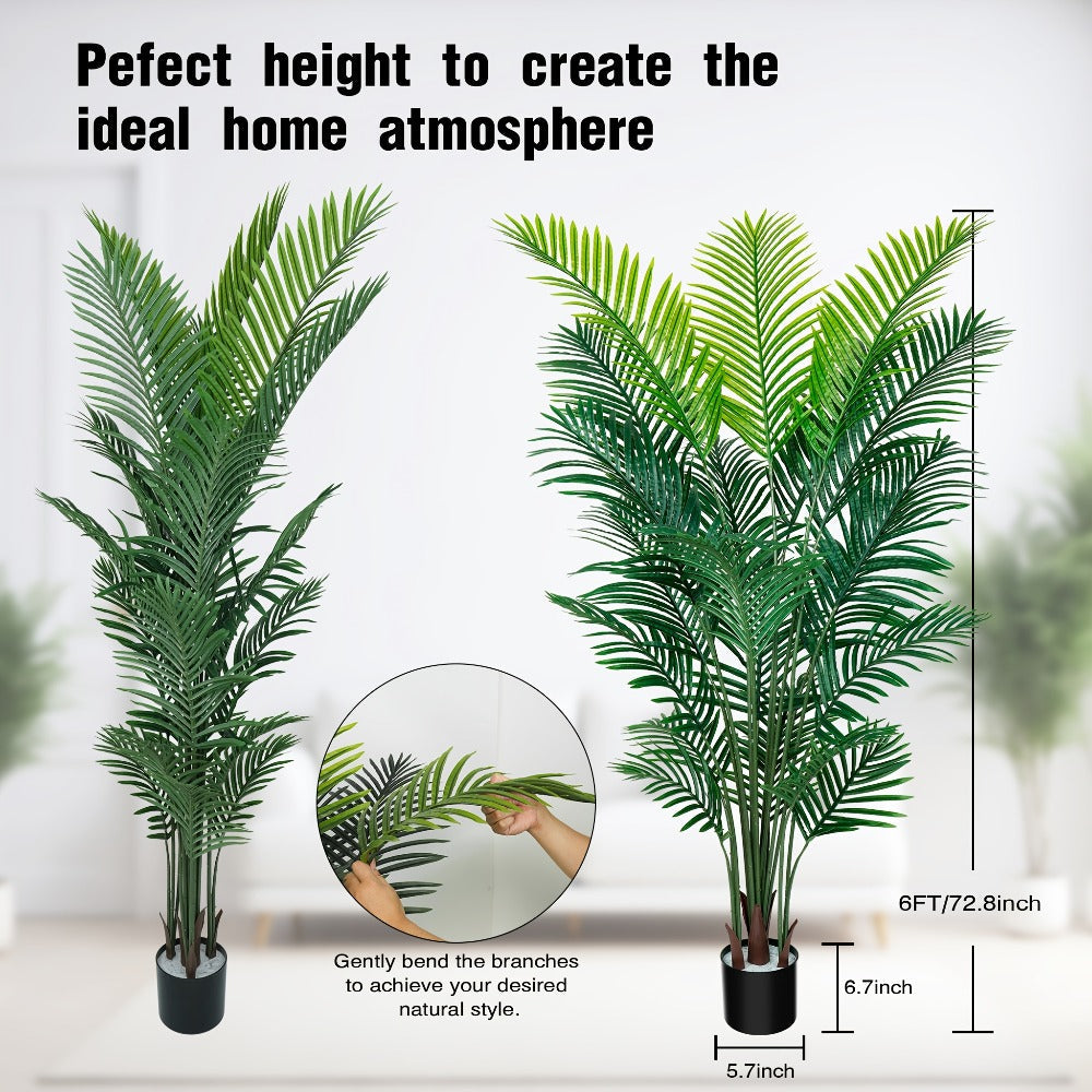 Artificial Areca Palm Tree in 4, 5 or 6-Foot Heights with Frond Count and White Planter Options