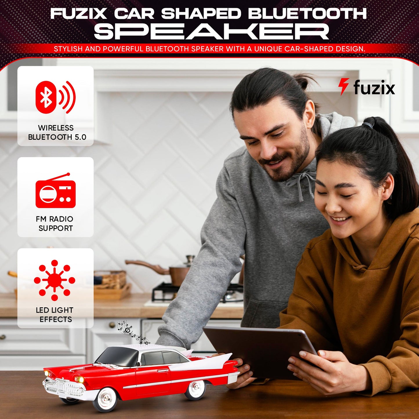 Portable Bluetooth Speaker Fuzix WS-1965 Retro Car with LED Lights, Mic, FM, AUX, USB and TF