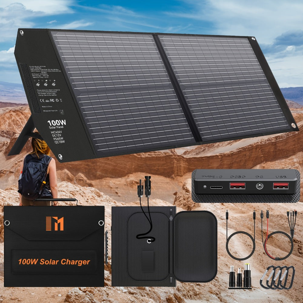 Portable Solar Panel Charger 30W 60W 100W Foldable Camping Solar Charger with 18V MC4 Dual USB-A QC3.0 USB-C PD18W Ports for Camping RV Hiking Outdoor Power Bank Charging