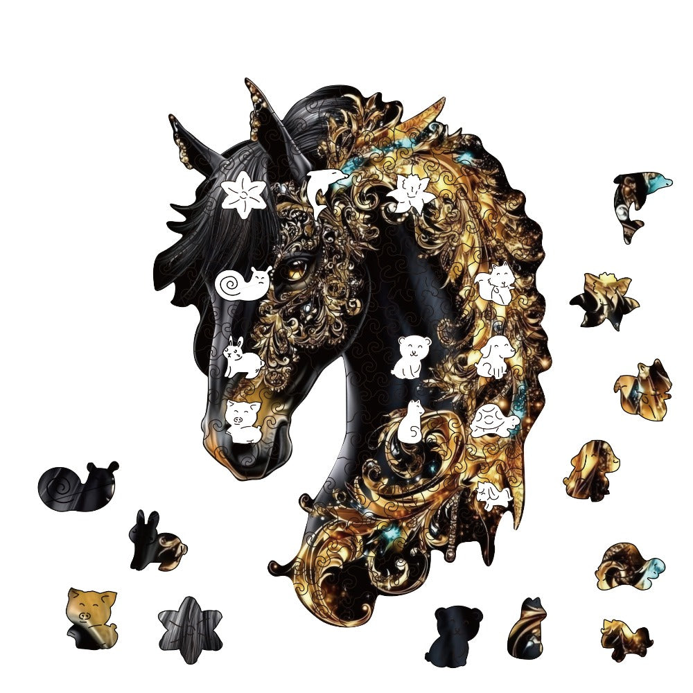 Horse Shape Wooden Puzzle – Mixed Color Animal Silhouette Brain Teaser, 3 Sizes S/M/L, Creative Handmade Wall Decoration, Birthday Christmas Thanksgiving Gift for Kids Teens Horse Lovers