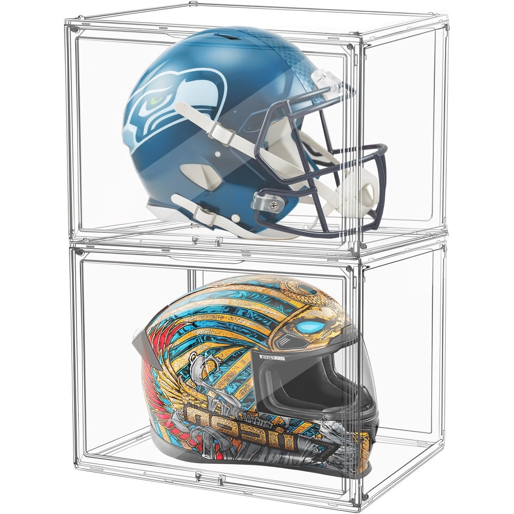 XL Clear Stackable Acrylic Storage Bin with Magnetic Lid, 50L Foldable Display Organizer in One- or Two-Piece Options
