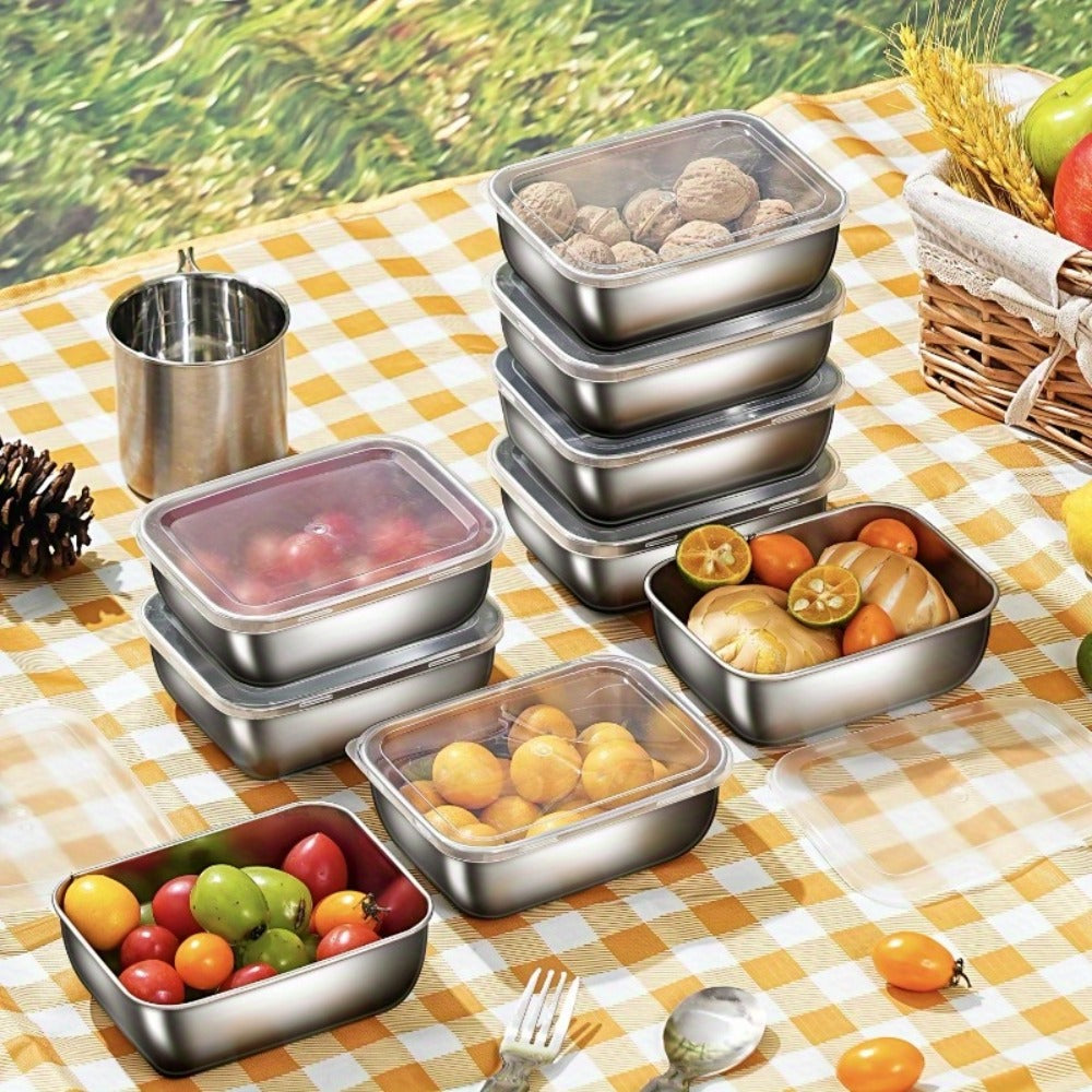 Food Storage Containers 304 Stainless Steel Set with Lids in Five-, Six- or Eight-Piece Options