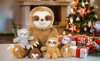 Stuffed Animal Sloth Five-Piece Set with One 22-Inch Large Sloth and Four Smaller Toys for Gifting