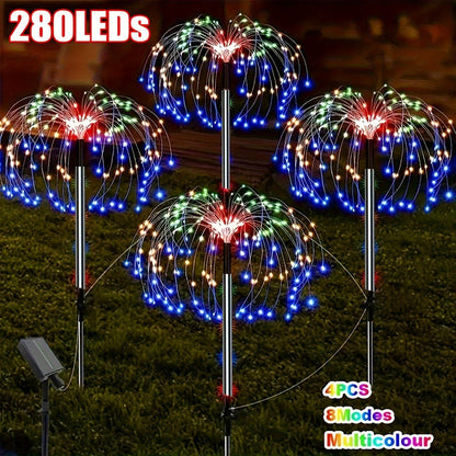 Solar Garden Lights Outdoor Waterproof IP65 – Fireworks Fairy Lights 8 Modes Multi-Color Solar Powered Landscape Decoration for Garden Balcony Pathway Lawn Christmas Holiday 240 320 LED 4 Pack