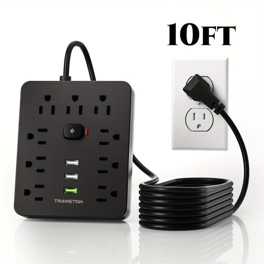 Power Strip 12-in-1 with 45-Degree Angled Plug, 9 AC Outlets, 3 USB-A Ports and 10-Foot Extension Cord