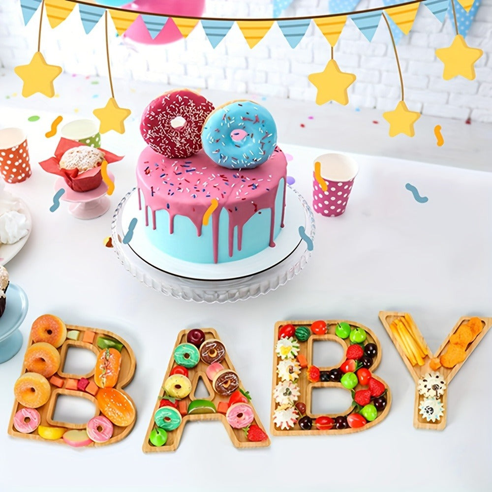 Four-Piece BABY Letter-Shaped Wooden Serving Board Set for Baby Showers and Gender Reveal Parties