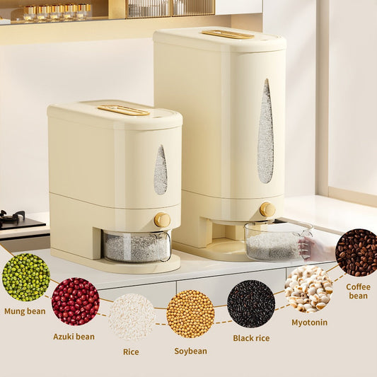 Food Storage Container Press-Button Rice Dispenser with Measuring Cup and 11lb or 22lb Capacity Options